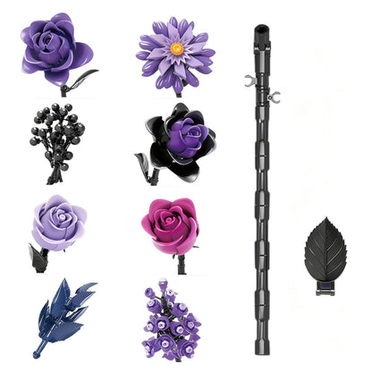 822PCS Purple Rose Bouquet Building Blocks DIY Assembly Set Birthday Gift