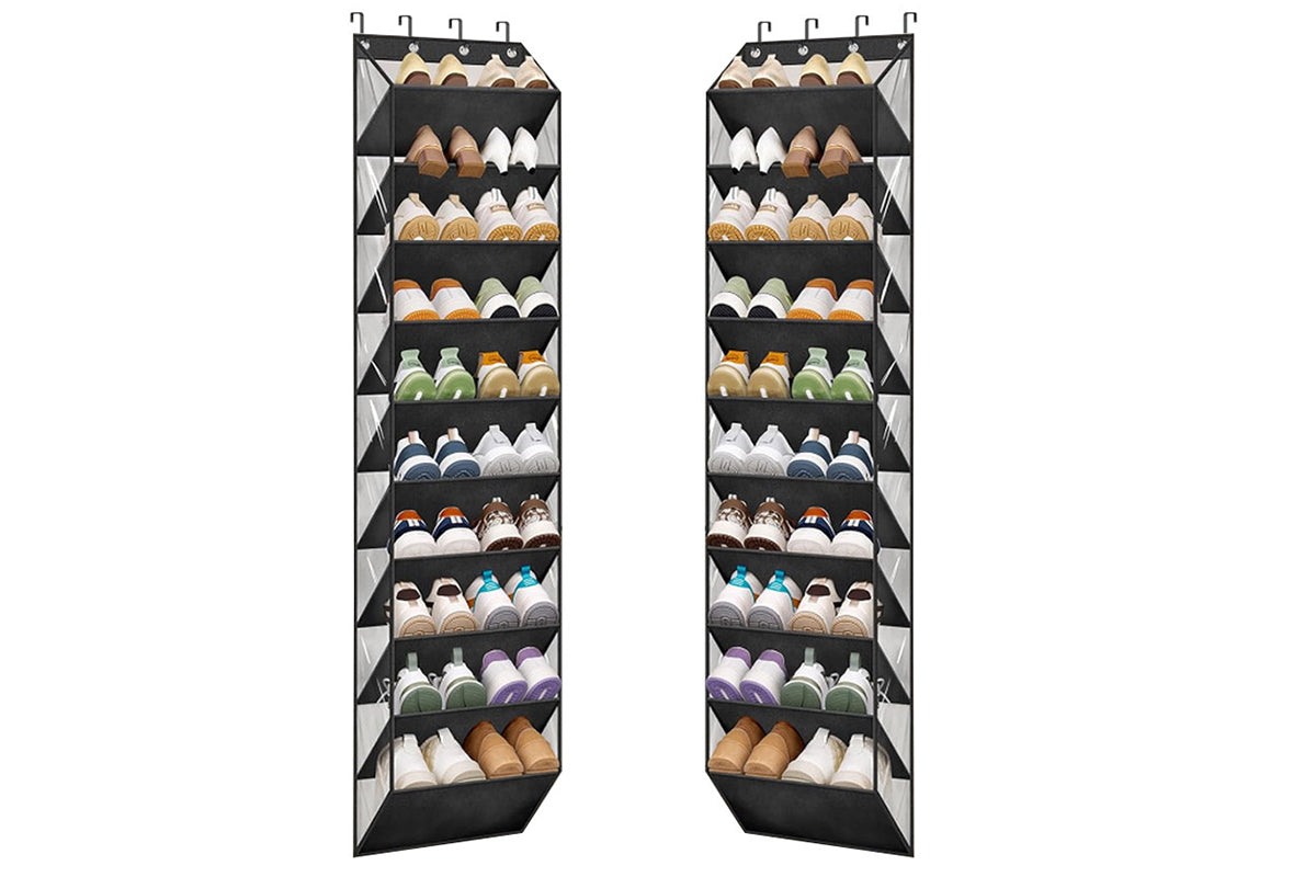 2pcs Fit 20 Pairs Over the Door Shoe Organizer for Closet with Large Deep Pockets 10 Tier Shoe Holder Hanging Boots Storage