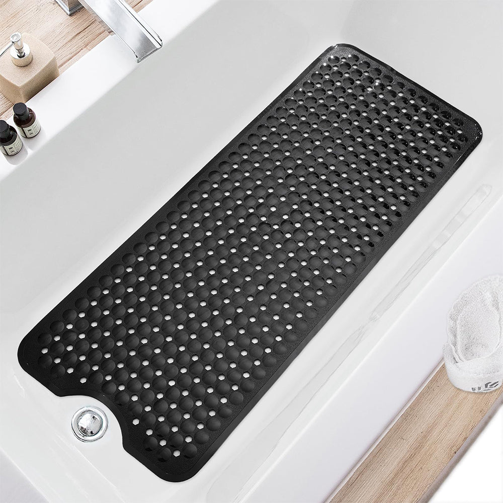Bathtub Bubble Mat 100x40cm Non Slip Bath Mat with Drain Holes for Shower-Black