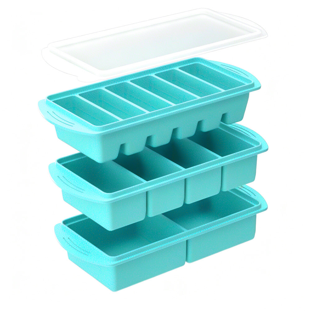 3 Pack Silicone Freezer Trays with Lids for Soup Sauce Meal Prep Storage-Blue
