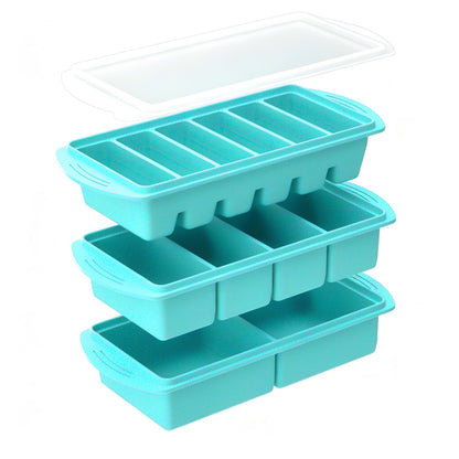 3 Pack Silicone Freezer Trays with Lids for Soup Sauce Meal Prep Storage-Blue