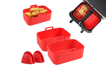 4Pcs Air Fryer Basket Reusable Silicone Pot for Home Kitchen Party Decor-Red