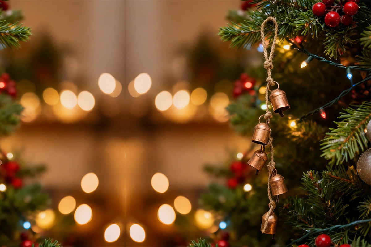 Rustic Golden Christmas Bell Ornaments Farmhouse Christmas Tree Decor