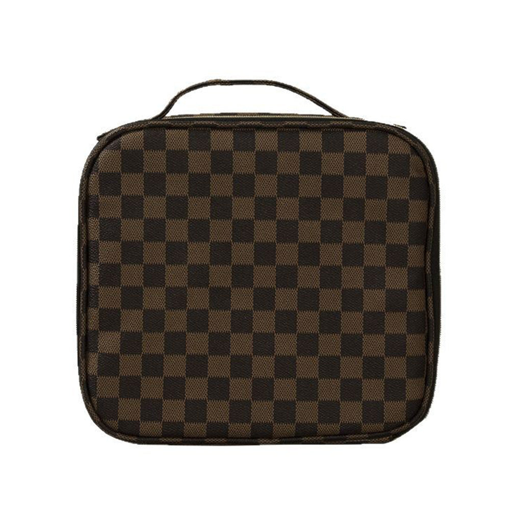 Checkered Travel Makeup Bag Adjustable Partition Cosmetic & Toiletry Organizer