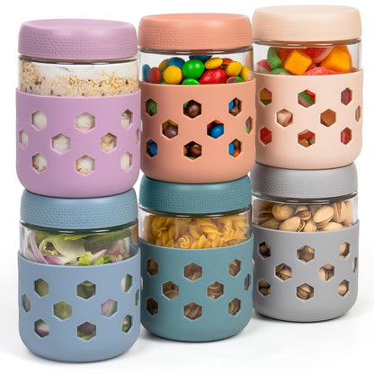 6Pcs Overnight Oats Containers with Lids and Silicone Sleeves for Yogurt Berries