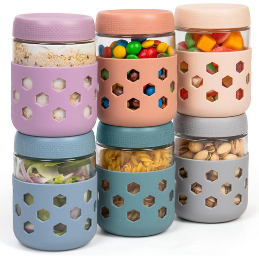 6Pcs Overnight Oats Containers with Lids and Silicone Sleeves for Yogurt Berries
