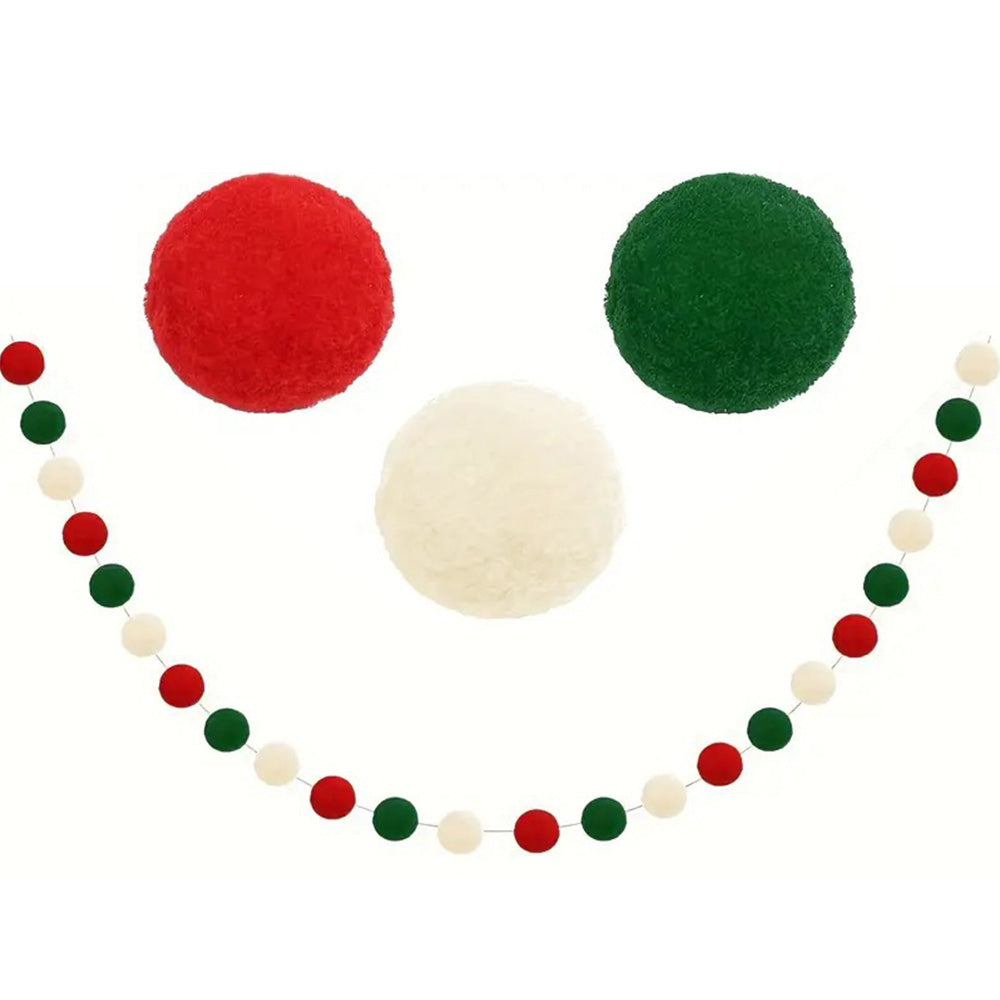 2PCS Christmas Pom Pom Garland Hanging Balls for Christmas Tree Party Decor