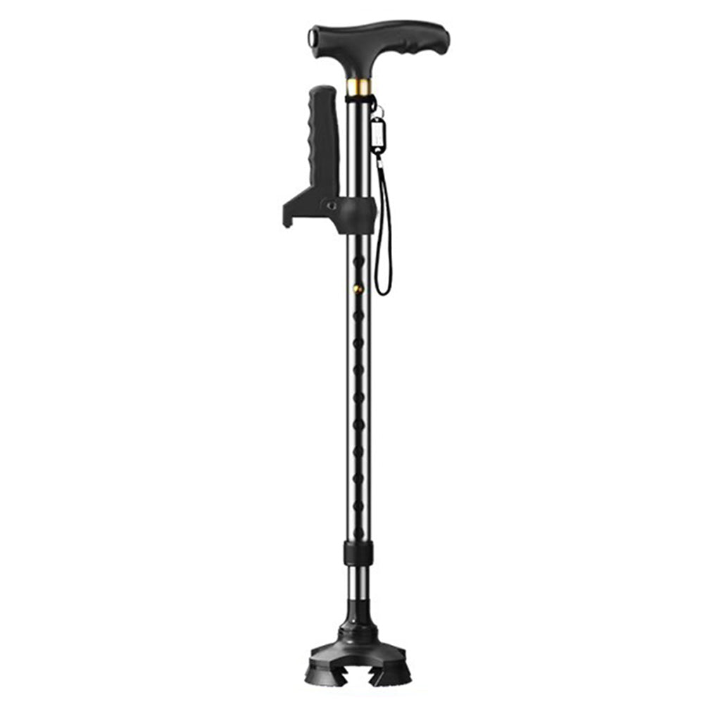 Folding Support Cane Adjustable Height LED Light Quad Base For Daily Use