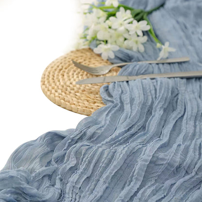 Long cloth Boho Gauze Table Runner for Wedding Bridal Baby Shower Birthday Party-Blue