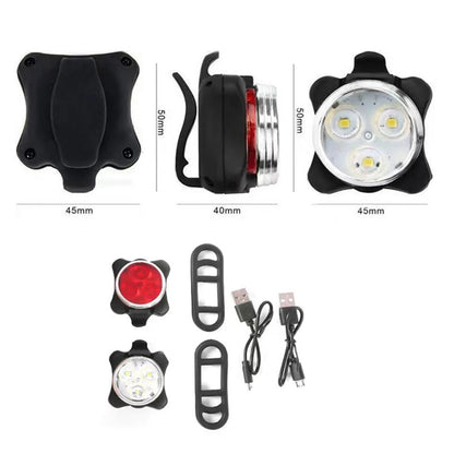 2Pcs Bike Lights Set USB Rechargeable Front Headlight and Rear Taillight