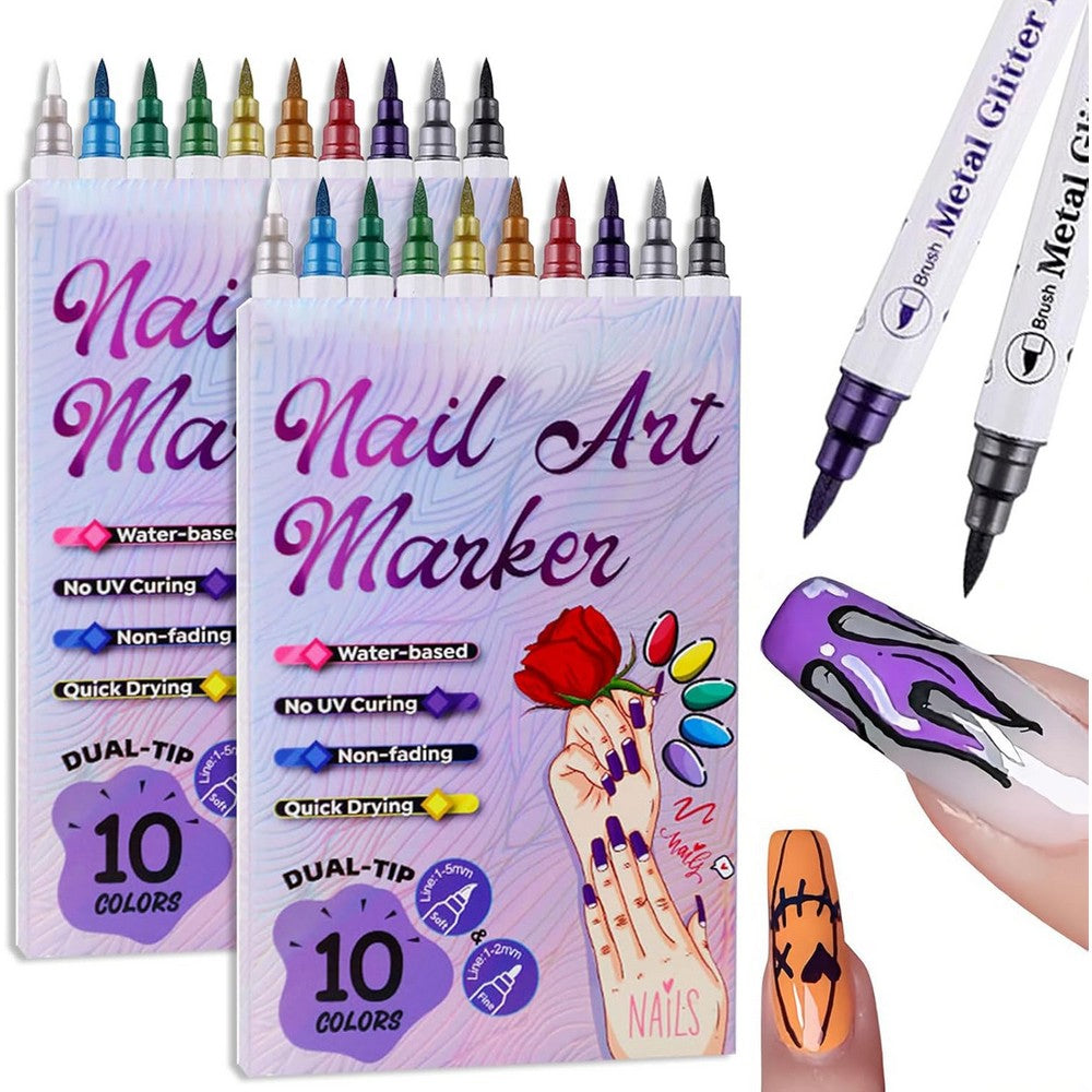 20Pcs Nail Art Pens Set Nail Art Markers for Gel Nails Graffiti Dotting Drawing