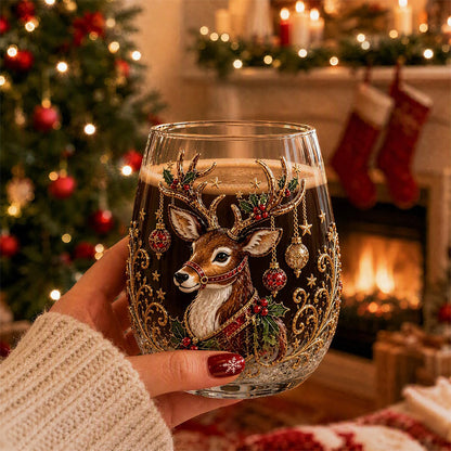 Christmas Embossed Whiskey Glass Christmas Whiskey Glass - Reindeer