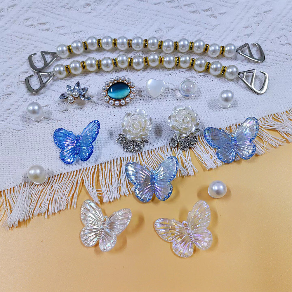 Butterfly Flower Pearl Shoe Charms Set DIY Shoe Accessories