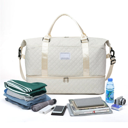 2Pcs Travel Duffle Bag Weekender Bags for Women with Shoe Compartment Hospital Bags-White