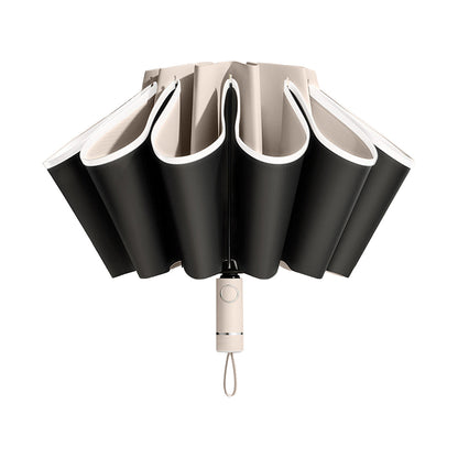 Automatic Folding Umbrella Inverted Umbrella Reverse Umbrella UV Protection Sun Umbrella with Safe Reflective Stripe Beige