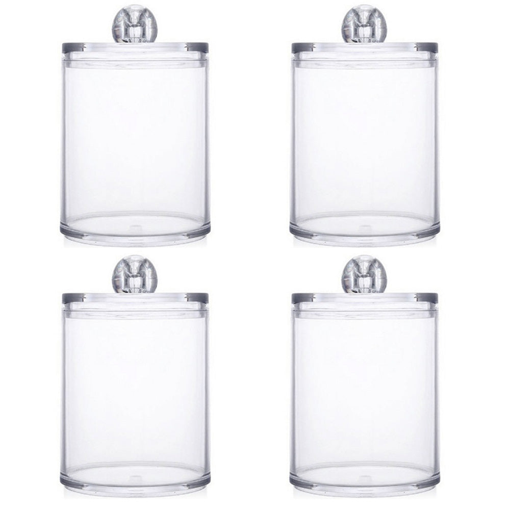 4 Pack Round Cotton Swab Holder with Lid Dental Floss Container-Clear
