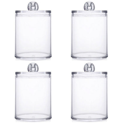 4 Pack Round Cotton Swab Holder with Lid Dental Floss Container-Clear