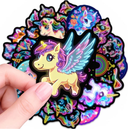 5 Sets Neon Unicorn Waterproof Stickers 50 Pieces Per Set for Water Bottles