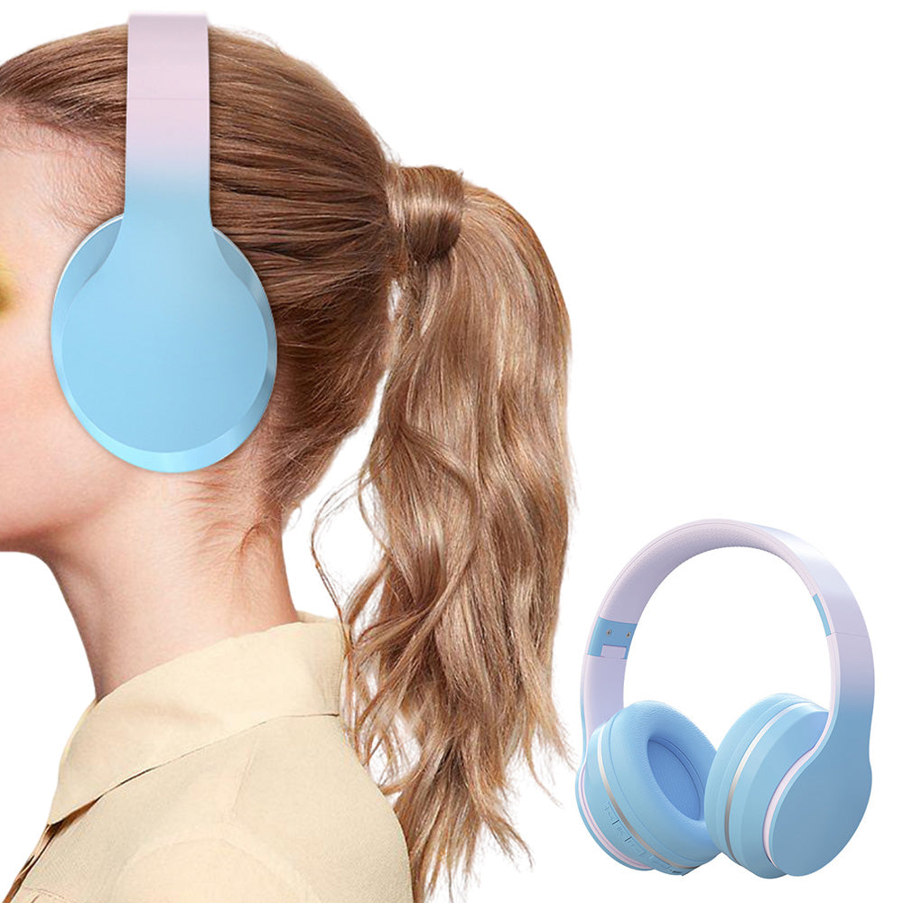 Foldable Kids Wireless Headphones Over Ear Bluetooth Headset with Mic Function Blue