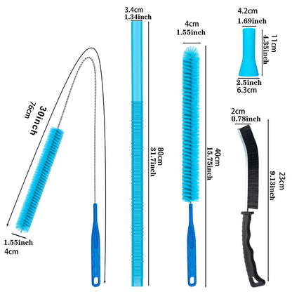 5Pcs Dryer Vent Cleaner Kit Flexible Lint Brush for Dryer Vacuum Fridge Air Conditioner-Blue