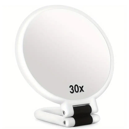 Foldable Double-sided Makeup Mirror 1X 30X Magnifying Mirror with Adjustable Stand White