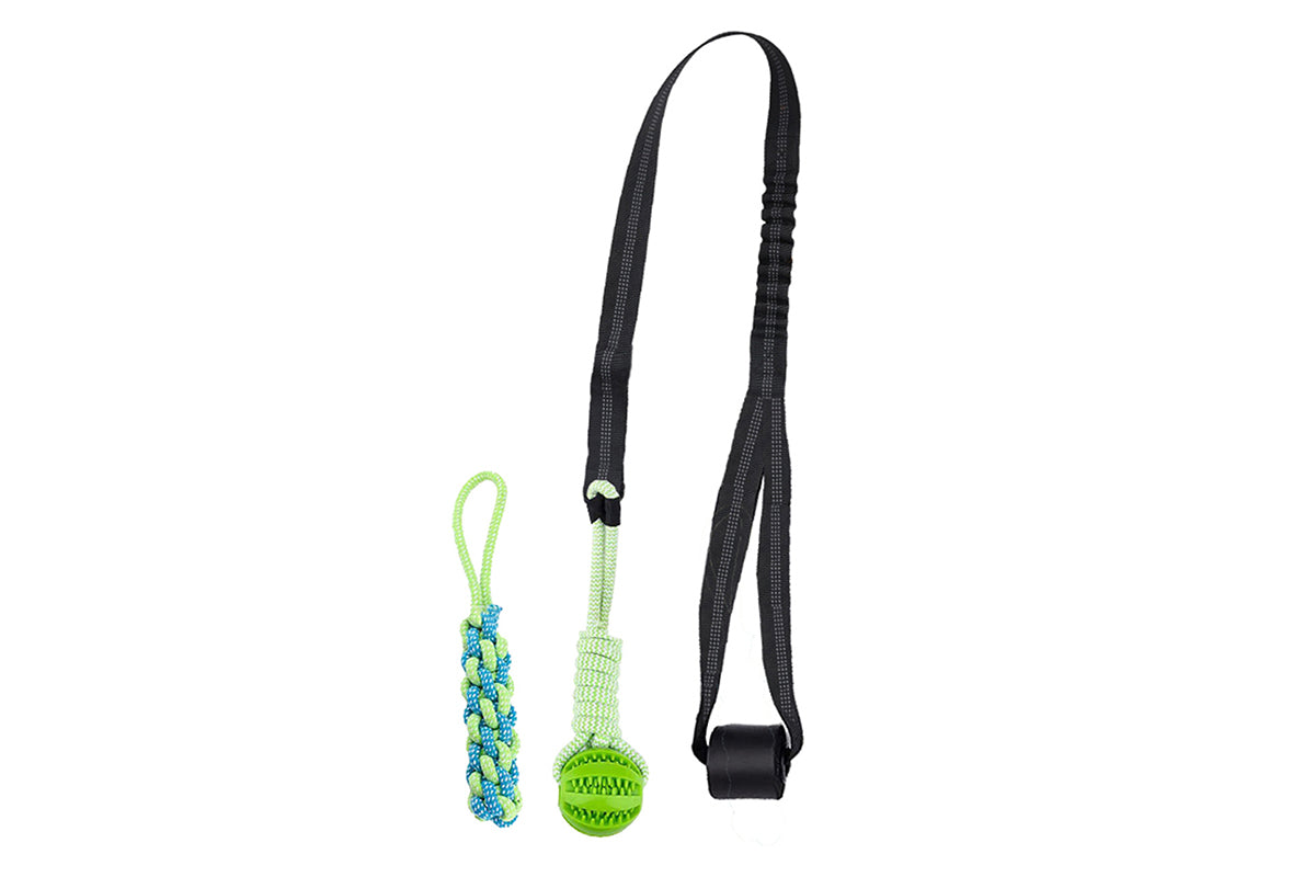 Interactive Dog Rope Toy with Elastic Bungee and Chew Ball for Indoor Outdoor Play-Green