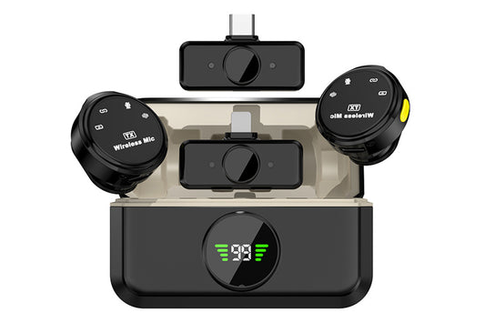 2 in 1 Wireless Lavalier Microphone with Charging Case for iPhone iPad Android Video Recording Vlog Streaming with Lightning USB-C Plug-Play