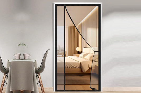 Side Opening Magnetic Fly Screen Door Curtain - Black