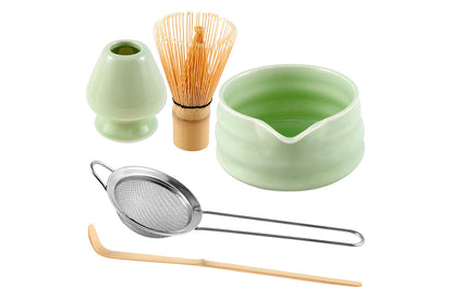 5Pcs Matcha Set Whisk Bowl Spout Scoop Green