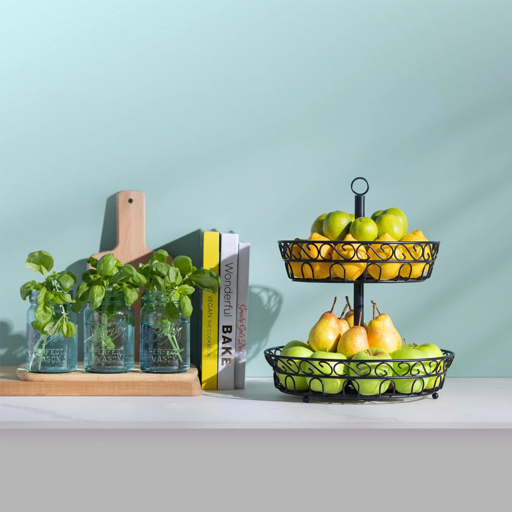 2-Tier Iron Fruit Basket Stand