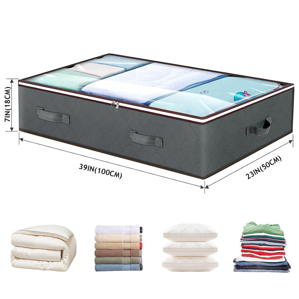 4Pcs Under Bed Storage Bags Clothes Organizer with Clear Top Gray