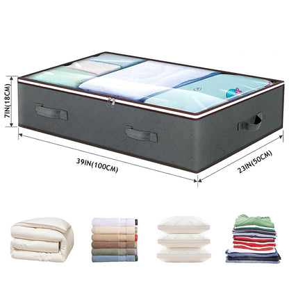 4Pcs Under Bed Storage Bags Clothes Organizer with Clear Top Gray