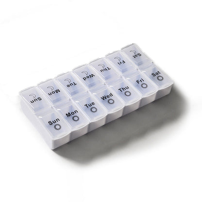 Pill Box Organiser 7-Day Weekly for AM PM Day Night Pill Case with 14 Compartments White