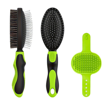 2PCS Pet Grooming Tools Pet Bath Brush Deshedding Dog Brush Suitable For Dogs Cats and Horses-Green