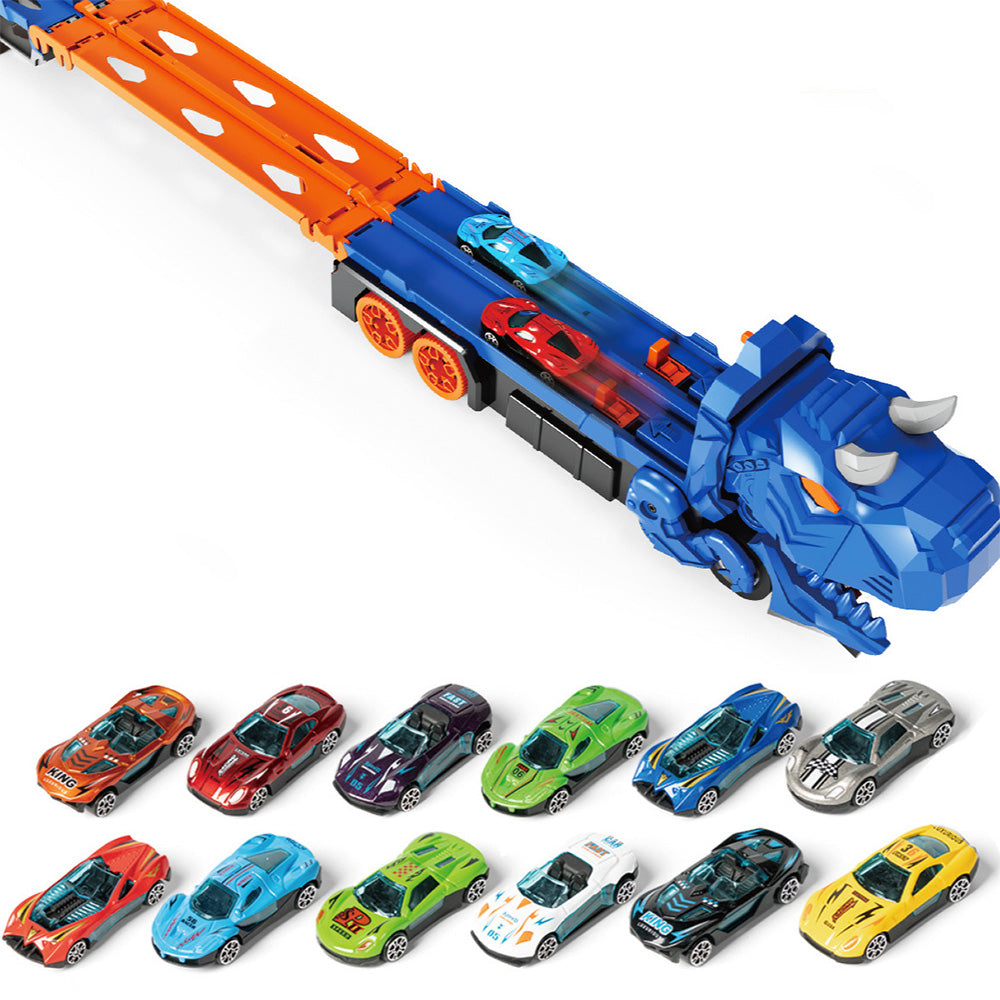 Dinosaur Transport Truck Toy Set with 12PCS Cars for Boys â€?Car & Truck Set Blue