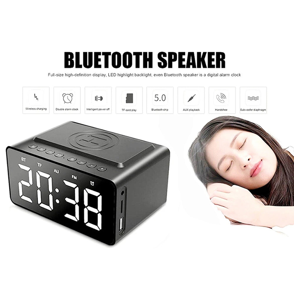 Wireless Charging Bluetooth Speaker with LED Digital Alarm Clock