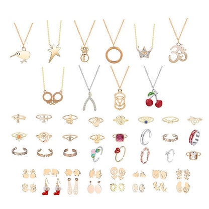 Christmas Jewelry Advent Calendar Set Earrings Rings Necklaces - Pink