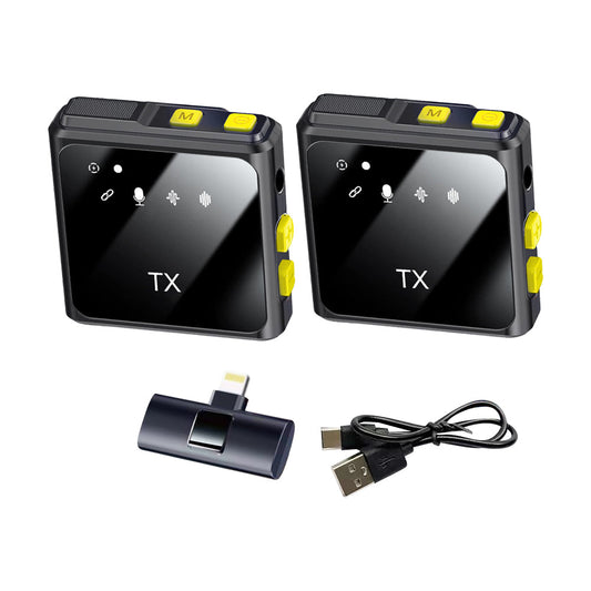 2Pcs Wireless Lavalier Microphone Lapel Microphone for Interview Vlog Live Stream iPhone Lightning Style