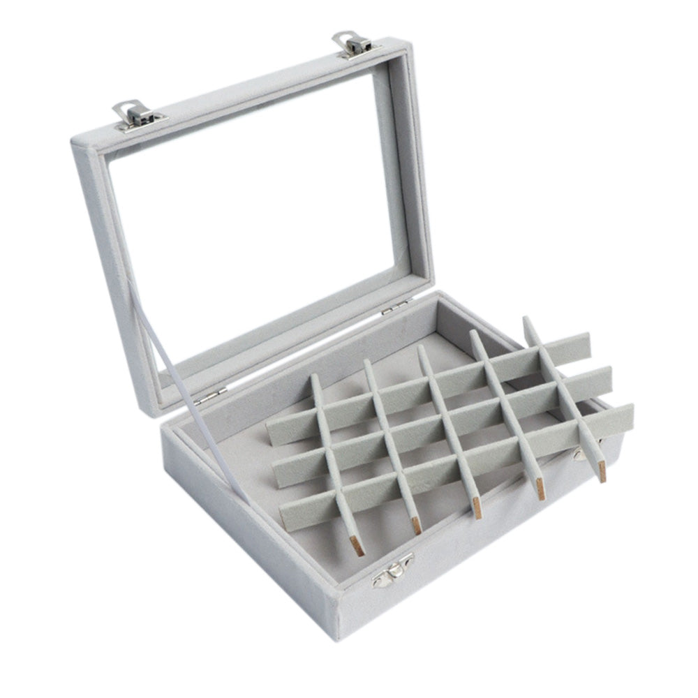 Organizer Case Box Holder Storage Jewelry Earring Ring Velvet Display Travel Portable-Grey