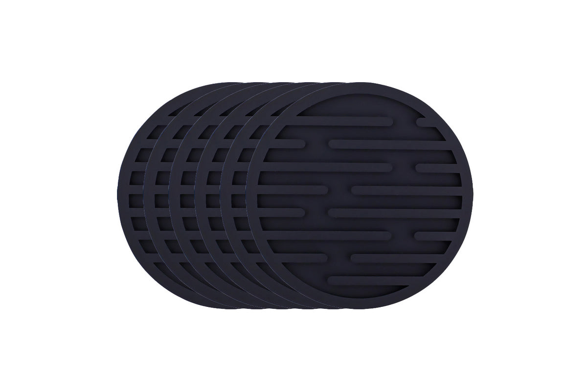 6Pcs For Home Decor Non-Slip And Non-Stick Round Silicone Absorbent Scald-Proof Drink Coasters-Black