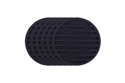 6Pcs For Home Decor Non-Slip And Non-Stick Round Silicone Absorbent Scald-Proof Drink Coasters-Black