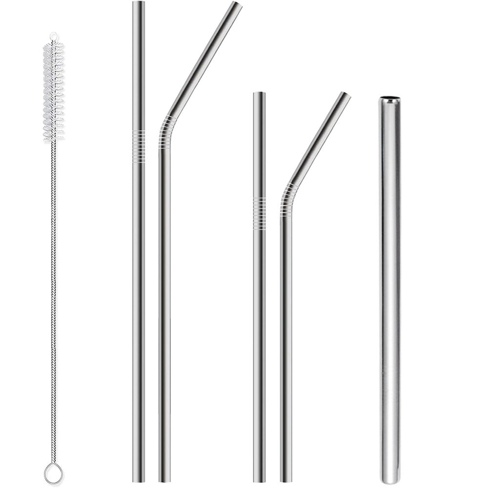 17Pcs Reusable Stainless Steel Straws Set with Cleaning Brushes and Pouch-Silver