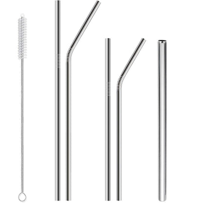 17Pcs Reusable Stainless Steel Straws Set with Cleaning Brushes and Pouch-Silver