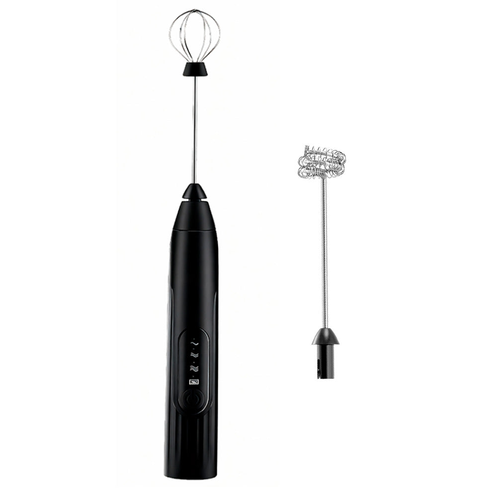 USB Charging Electric Egg Beater Milk Frother Handheld Drink Coffee Foamer-Black