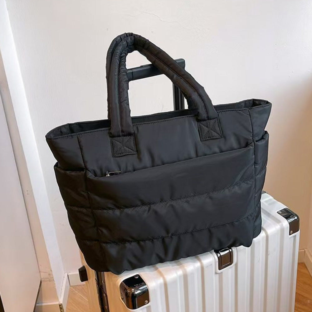 Puffer Tote Bag Quilted Puffy Handbag Lightweight Satchel Bag Black