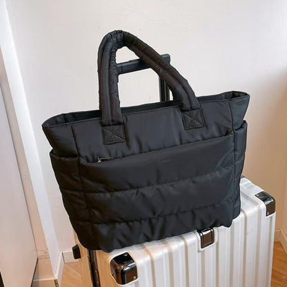 Puffer Tote Bag Quilted Puffy Handbag Lightweight Satchel Bag Black