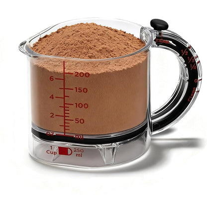 Adjustable 4-in-1 Measuring Cup with Scraper Base for Baking Cooking Use