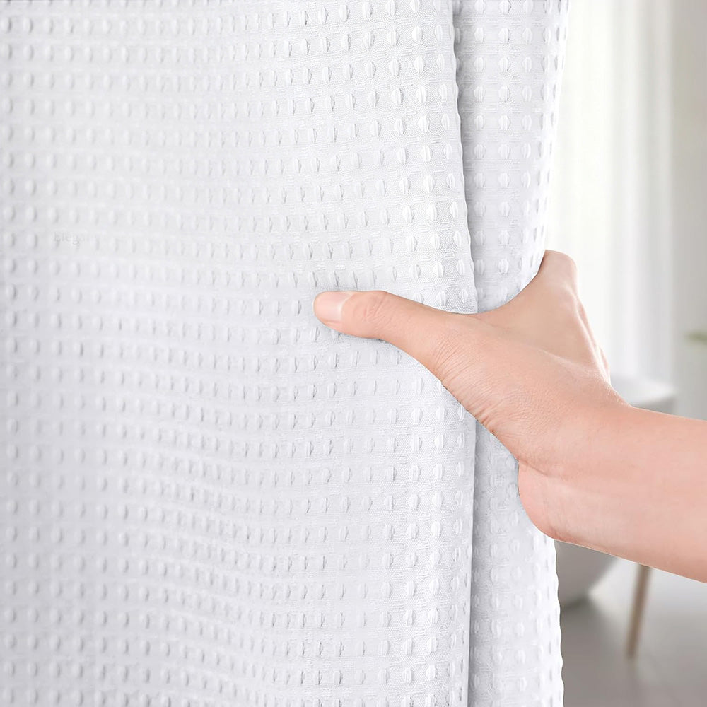 Waffle Weave Water Resistant Shower Curtain - White