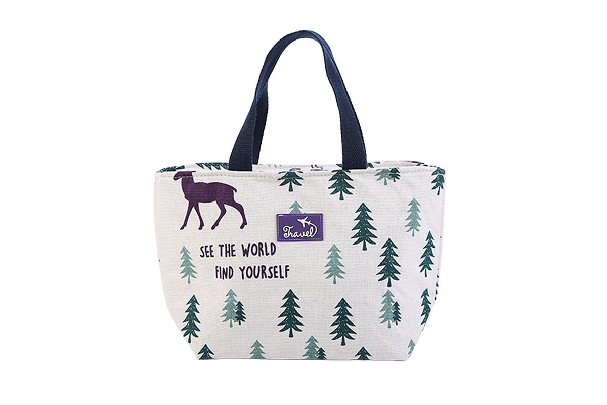 Cotton Insulated Lunch Bag for Work Travel Picnic-White