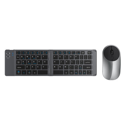 Foldable Wireless Keyboard Mouse Set Tri-Mode Bluetooth 2.4G Rechargeable - Dark Grey